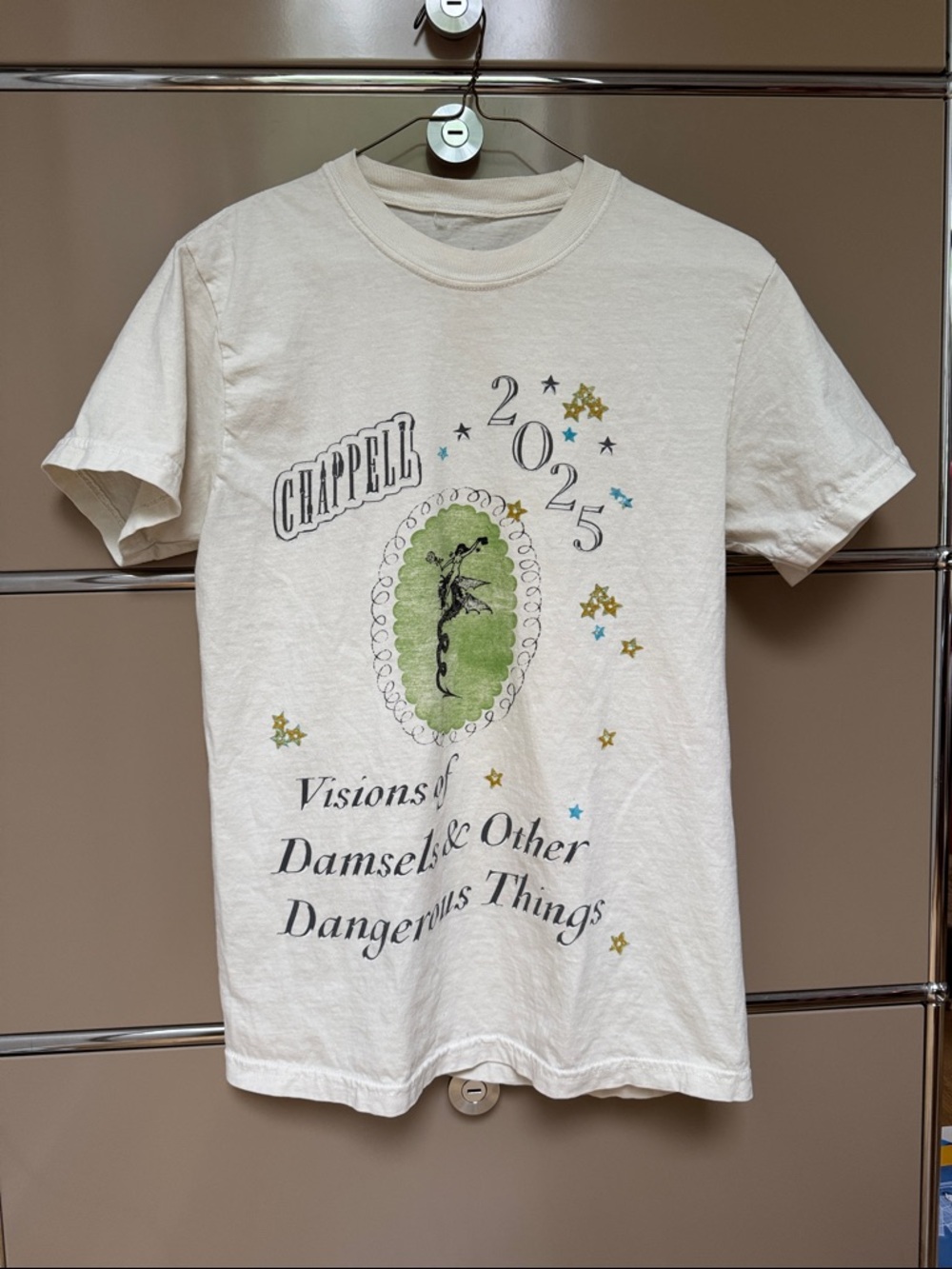 Chappell Roan 2025 popup concert tee-shirt, off white + green